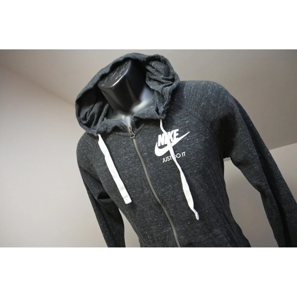 Nike Full Zip Hoodie Women Medium Dark Gray Heather Just Do It Athletic EUC